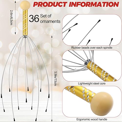 Miniatura 2 de Soaoo 36 piezas de masajeador manual de cabeza para el cuero cabelludo, regalo relajante de Navidad, alambre de acero de mano, rascador de cabeza