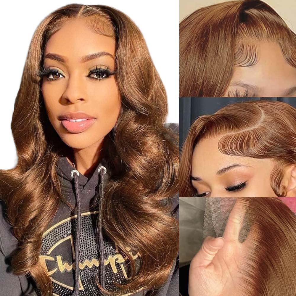 Weeybay 4x4 Lace Front Wigs #30 Light Brown Human Hair Body Wave Pre Plucked Baby Hair HD Transparent 180% Density 4x4 Lace Frontal Wigs 24 Inch - Image 3