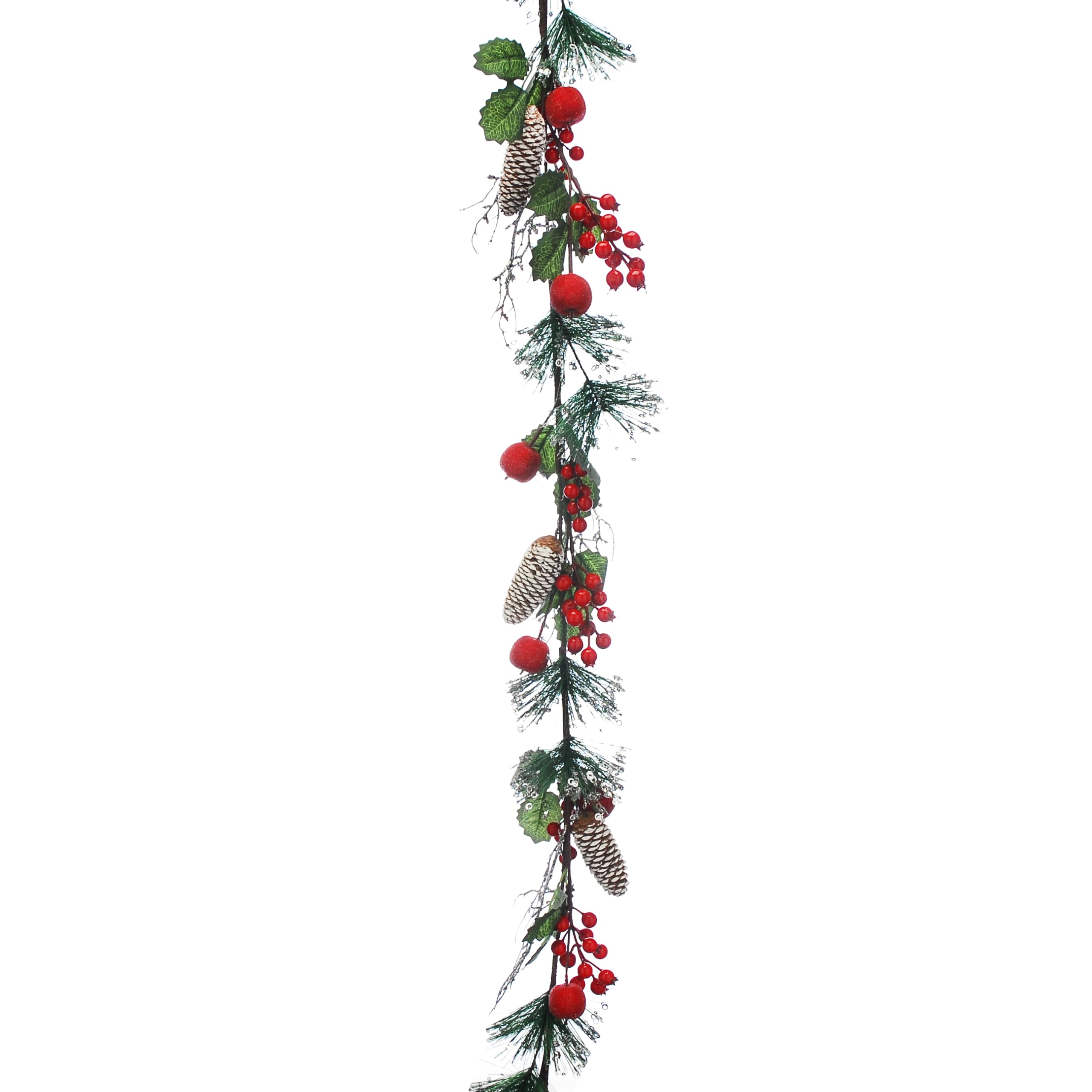 Festive Productions Multicolor 150 Cm Christmas Apple Berry Garland – Artificial Green Foliage With Red Apples, Berries & Frosted Cones – Festive Mantel, Stair Or Table Decoration