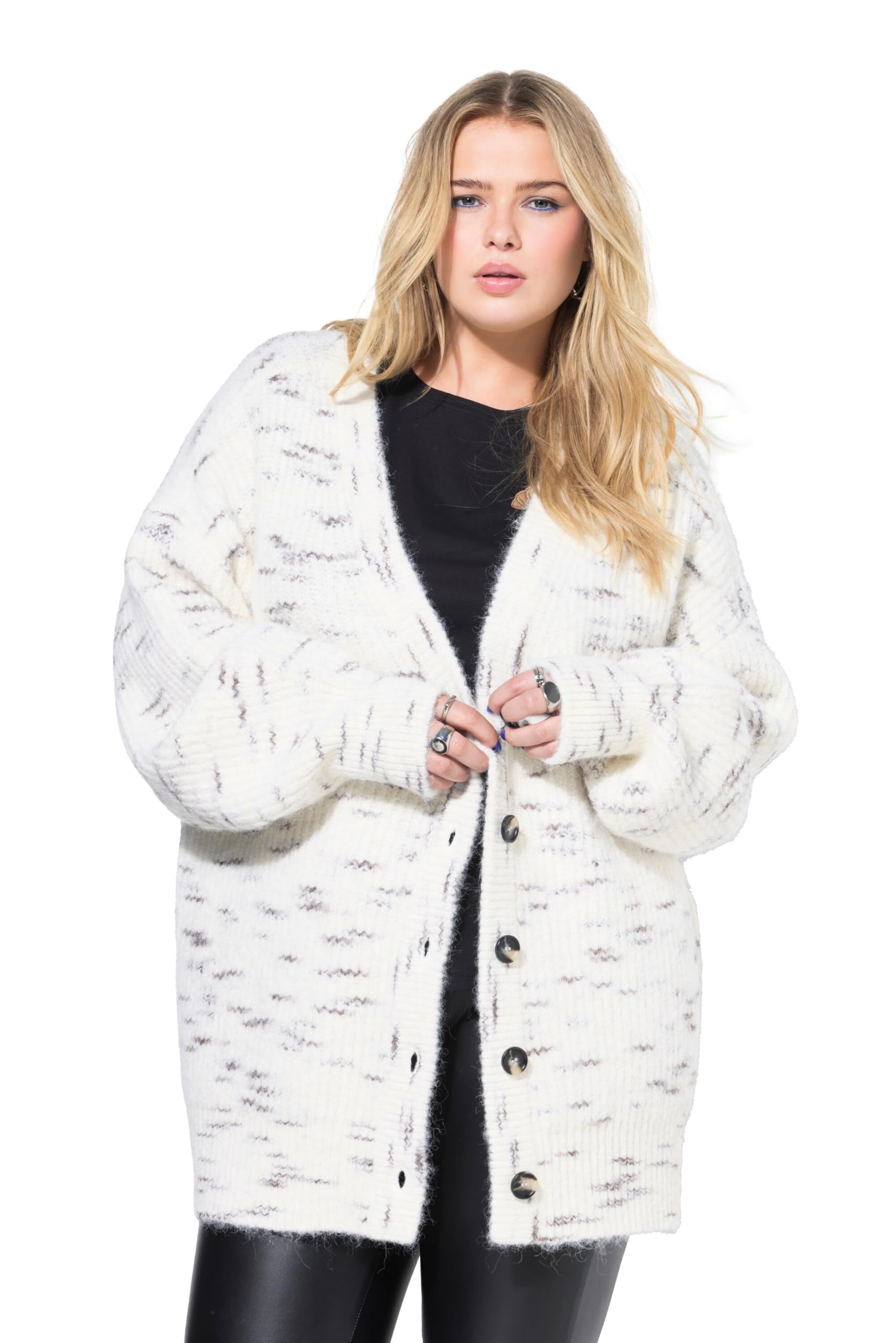 Studio Untold Damen große Größen Übergrößen Plus Size Strickjacke, Oversized, Melangestrick 844694