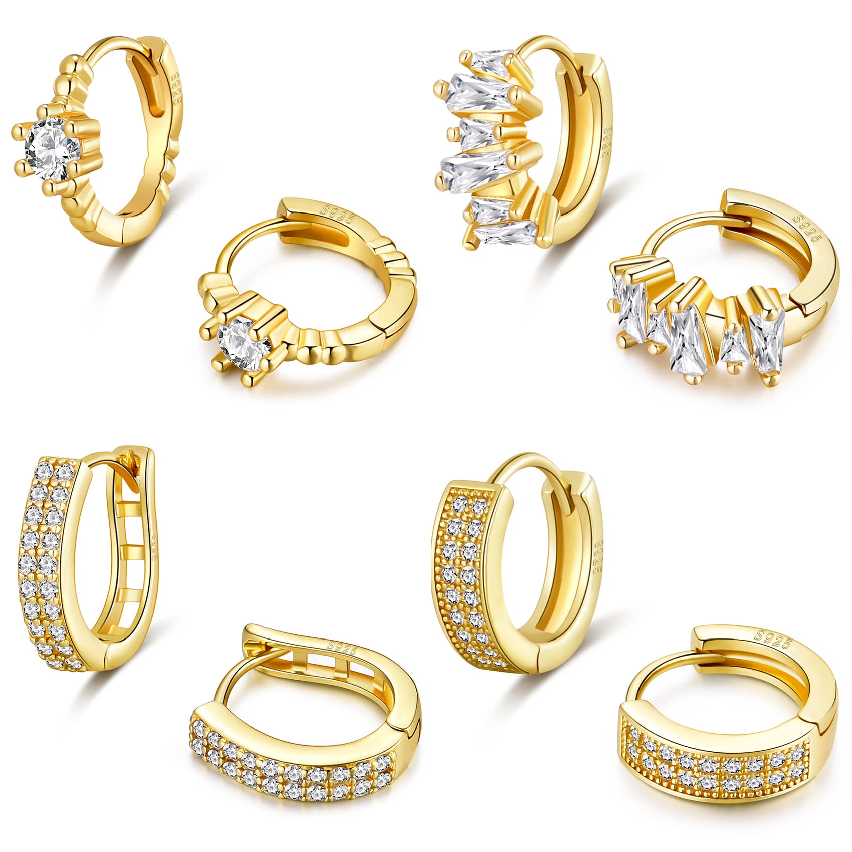 PRETOLE 925 Sterling Silver Hoop Earrings for Women Gold Huggie Hoop Earrings Hypoallergenic Lightweight 14K Gold Plated Mini Hoop Earrings with Cubic