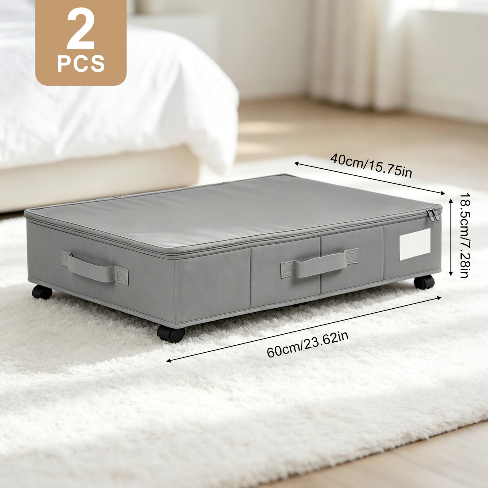 Gohytal Cajonera para debajo de la cama con ruedas, 2 unidades, plegable, con asas, caja de almacenamiento para edredones, ropa, zapatos, edredones, mantas, 60 x 40 x 15 cm
