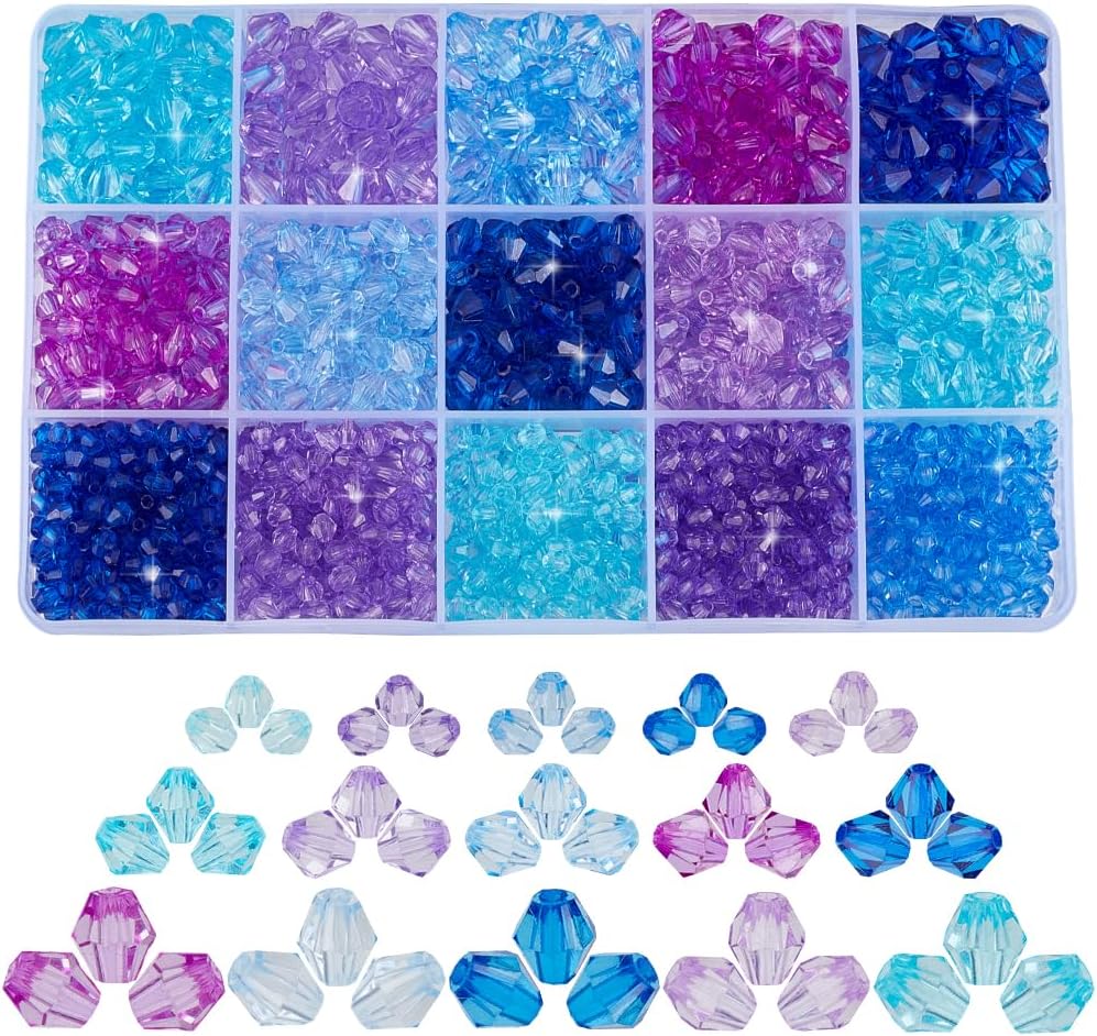 PH PandaHall 1575PCS Blue Series Crystal Beads, 4mm 6mm 8mm Faceted Acrylic Bicone Bracelet Beads for Bracelets Necklaces Suncatcher Keychain Earring Jewelry Making - Image 6