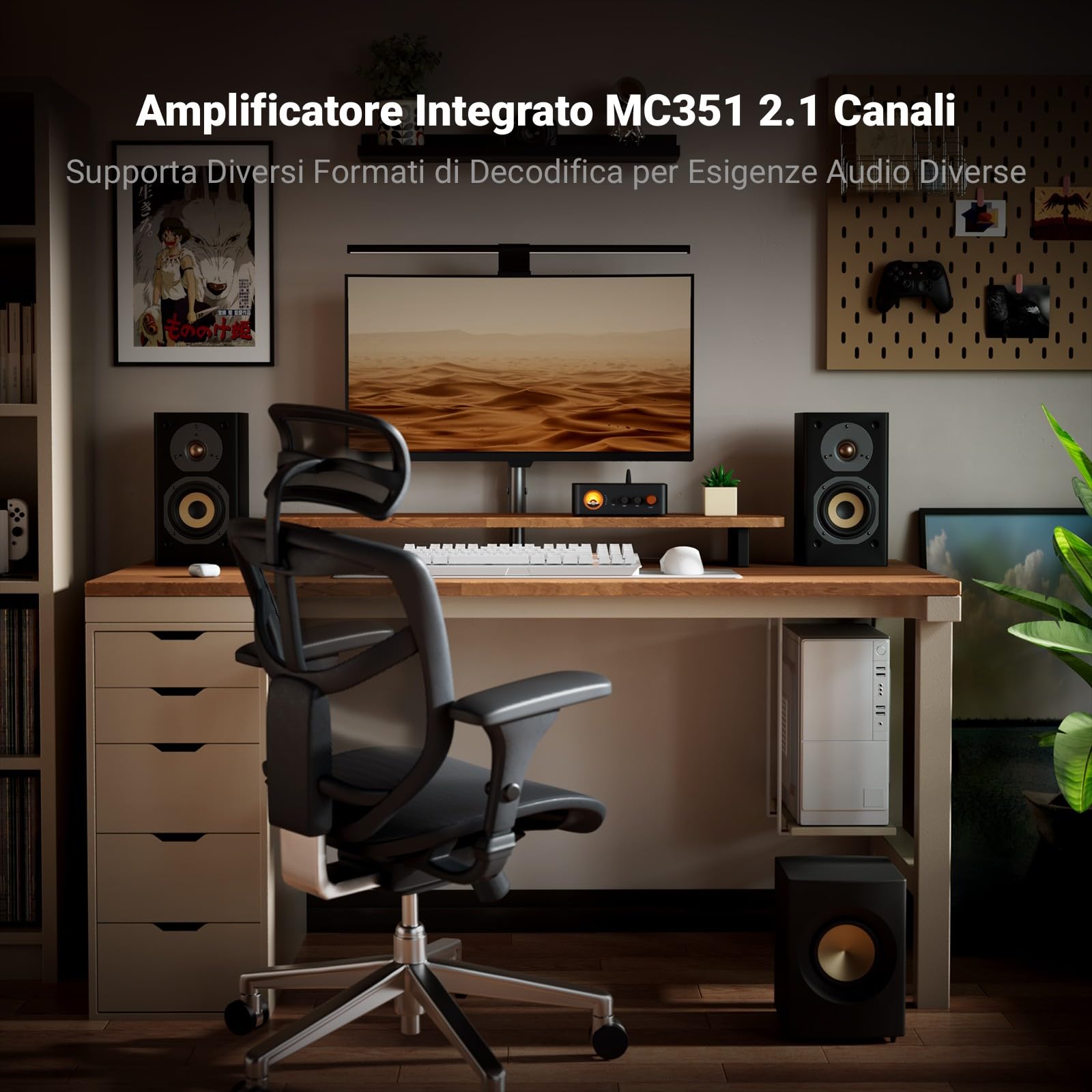 Fosi Audio MC351 Amplificatore Audio a 2.1 Canali con DAC, Amplificatore Stereo Audio Domestico, con Doppio Chip TPA3255 per Altoparlanti Passivi HiFi, Ricevitore VU Meter con Bluetooth e USB/OPT/COAX