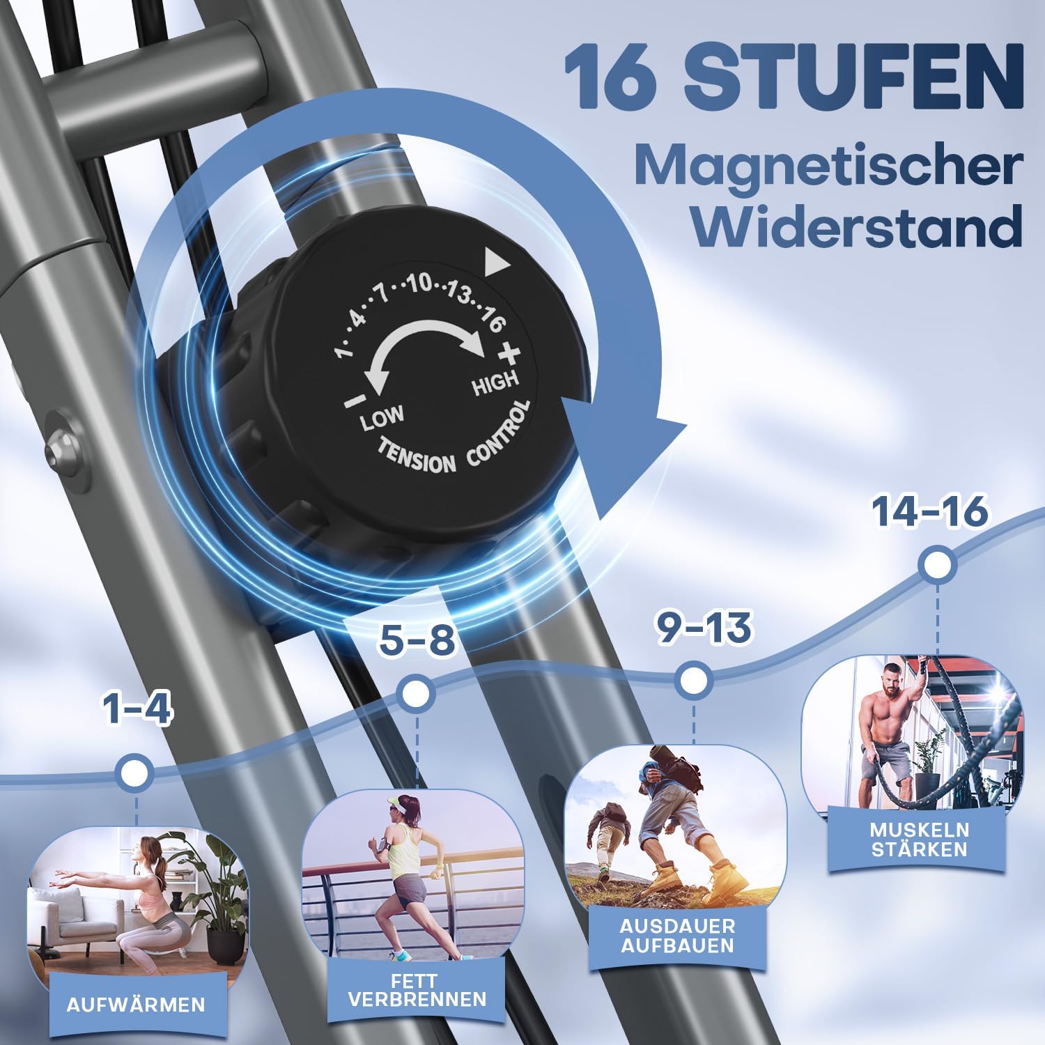 Image showing the exercise bike in its folded and unfolded states, illustrating its compact design.