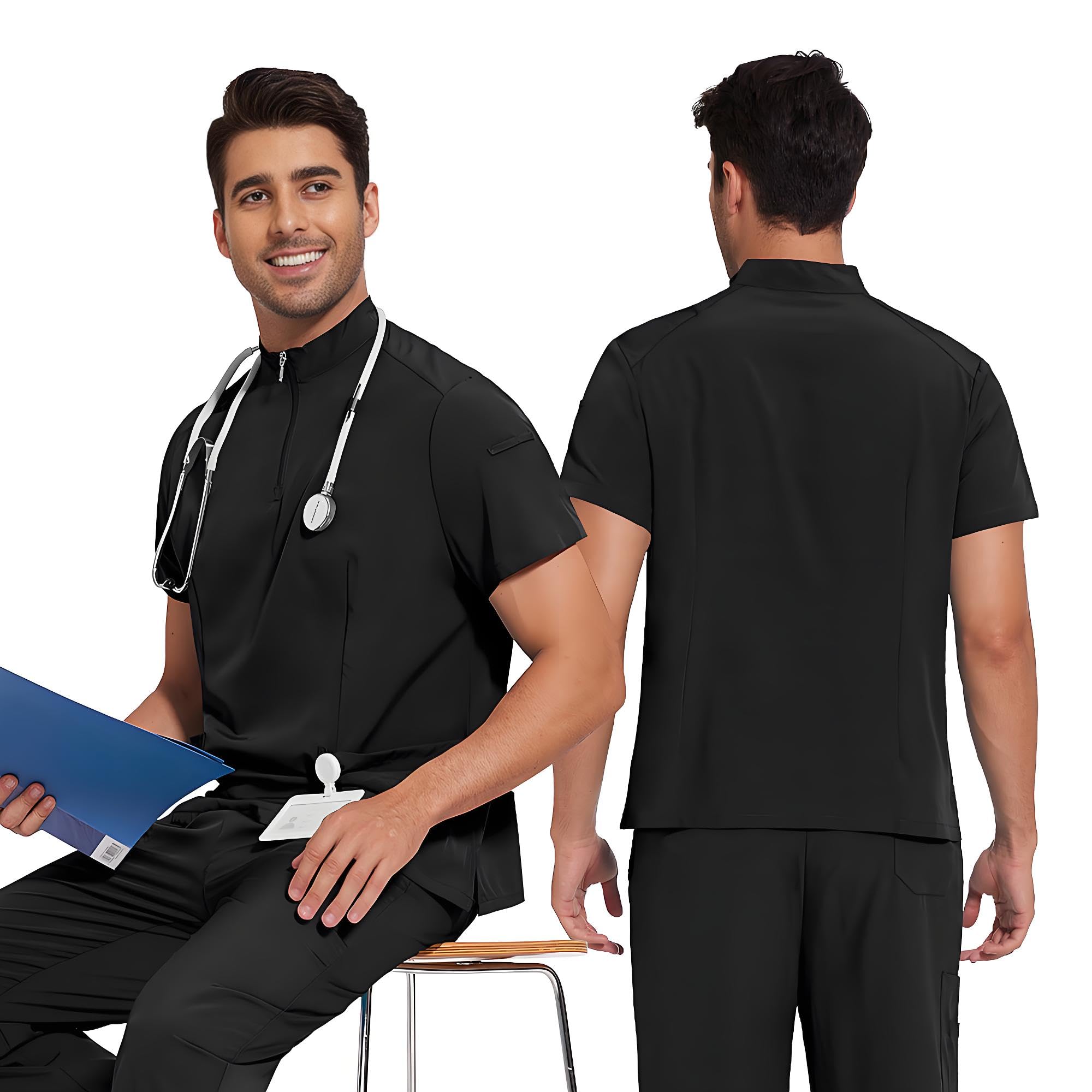 Conjunto de ropa quirúrgica médica para mujer, conjunto de ropa quirúrgica negra para mujer, conjunto de ropa quirúrgica para manos curativas para mujer (cremallera negra, M, M)