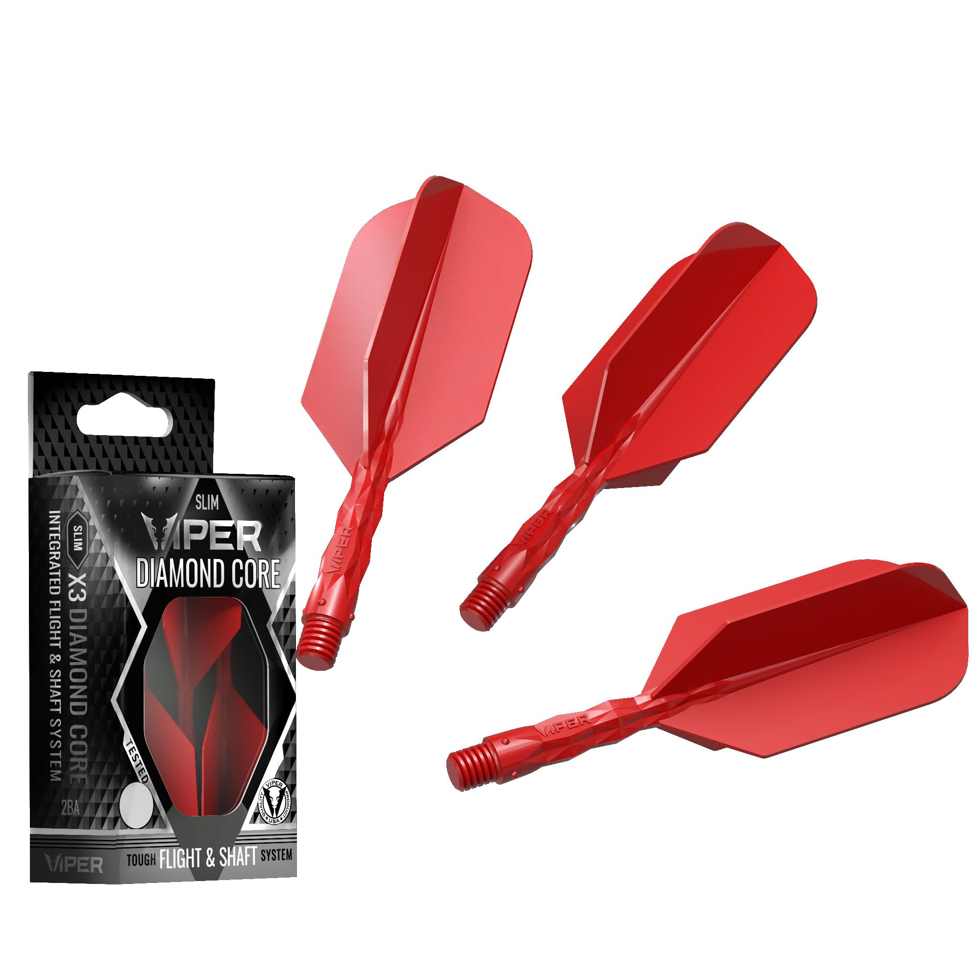 Viper Diamond Core Integrated Dart Flight & Shaft System - Precision Darting Accessory with Tough Polymers for Enhanced Performance, Set of 3, Short Shaft, Slim Flight, Red