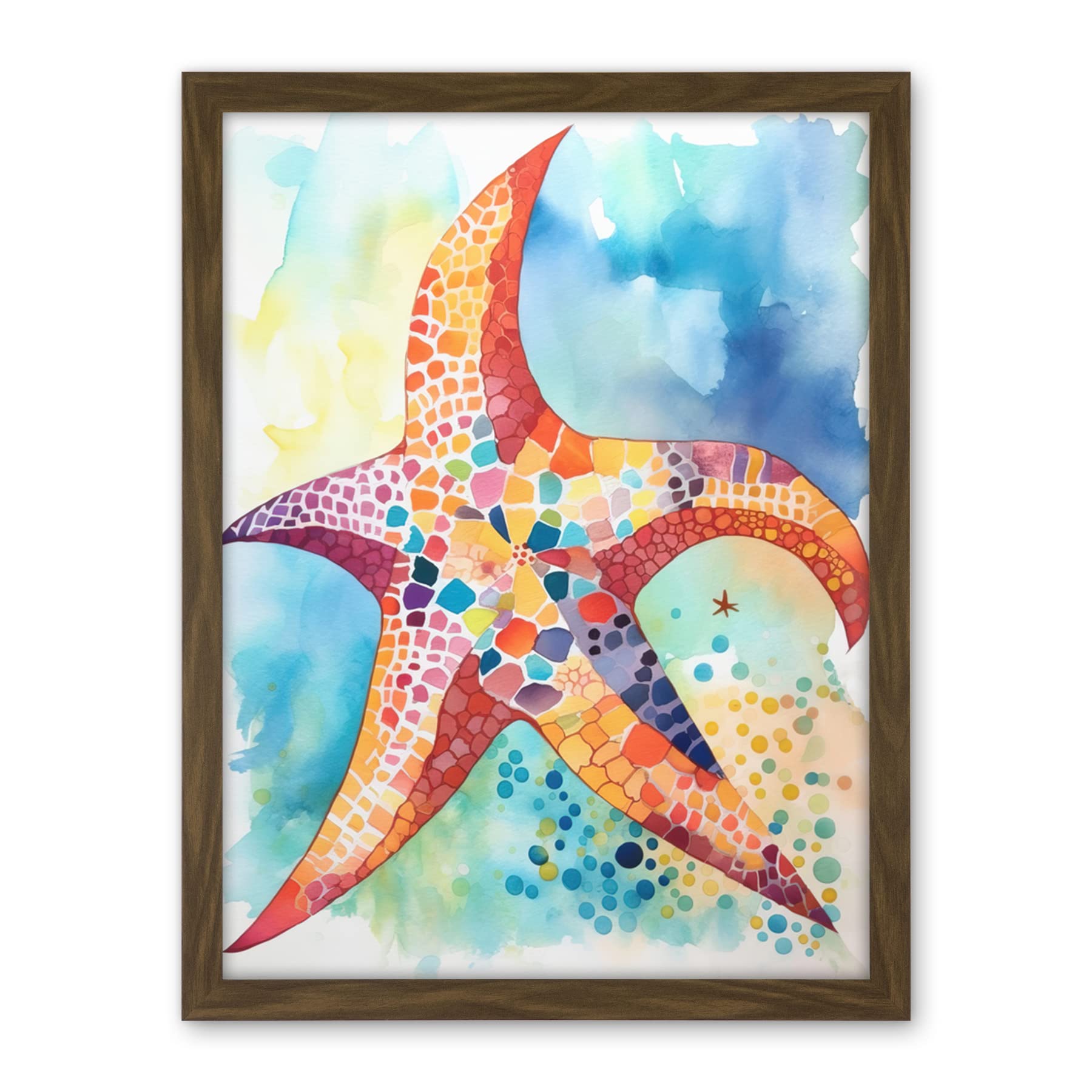 Artery8 Abstract Mosaic Starfish Folk Art Artwork Framed Wall Art Print 18X24 Inch