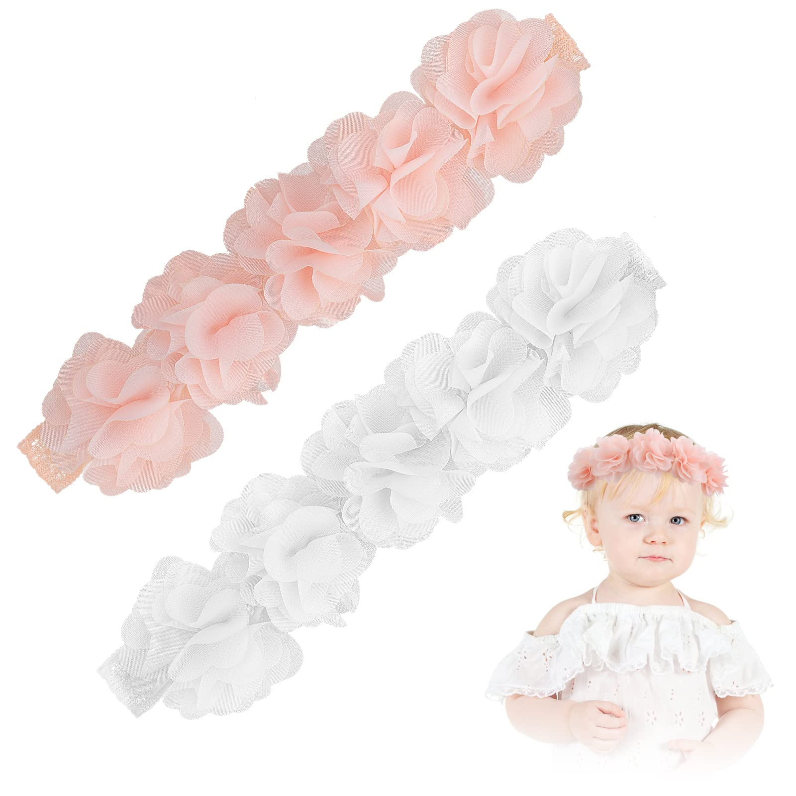 Zeayebsr 2 Fascine Per Capelli Bambina In Maglia - Rosa, Morbide Con Nodo, Comode (18x8 Cm)