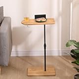 KZBCYDLM Sofa Tray Table Bamboo Height Adjustable Sofa Side Table C Shape Oval Side Table with Slots for Bed and Chairs in Living Room and Bedroom (Rectangular + Rectangular),Oval + Rectangle
