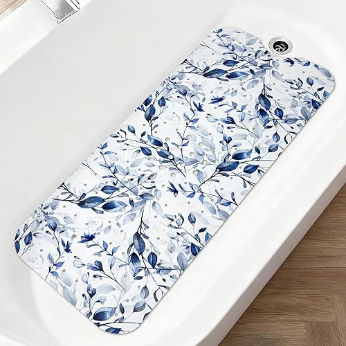 Miniatura 7 de Alfombra antideslizante de 40 x 16 pulgadas, extra larga, tapete de baño para bañera, tapete decorativo para bañera con orificios de drenaje,