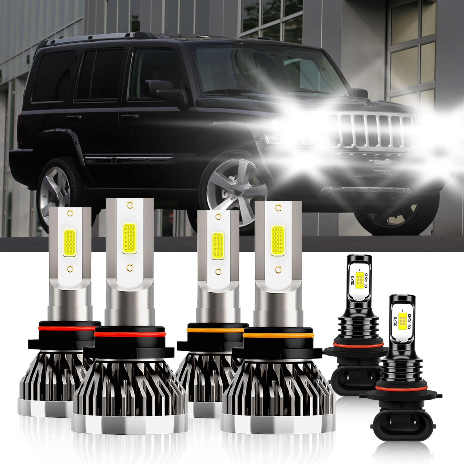 TXBILMOO Compatible For Jeep Commander 2006-2010 9005 9006 High/Low Beam 9005 Fog Light Bulbs Plug and Play Pack of 6