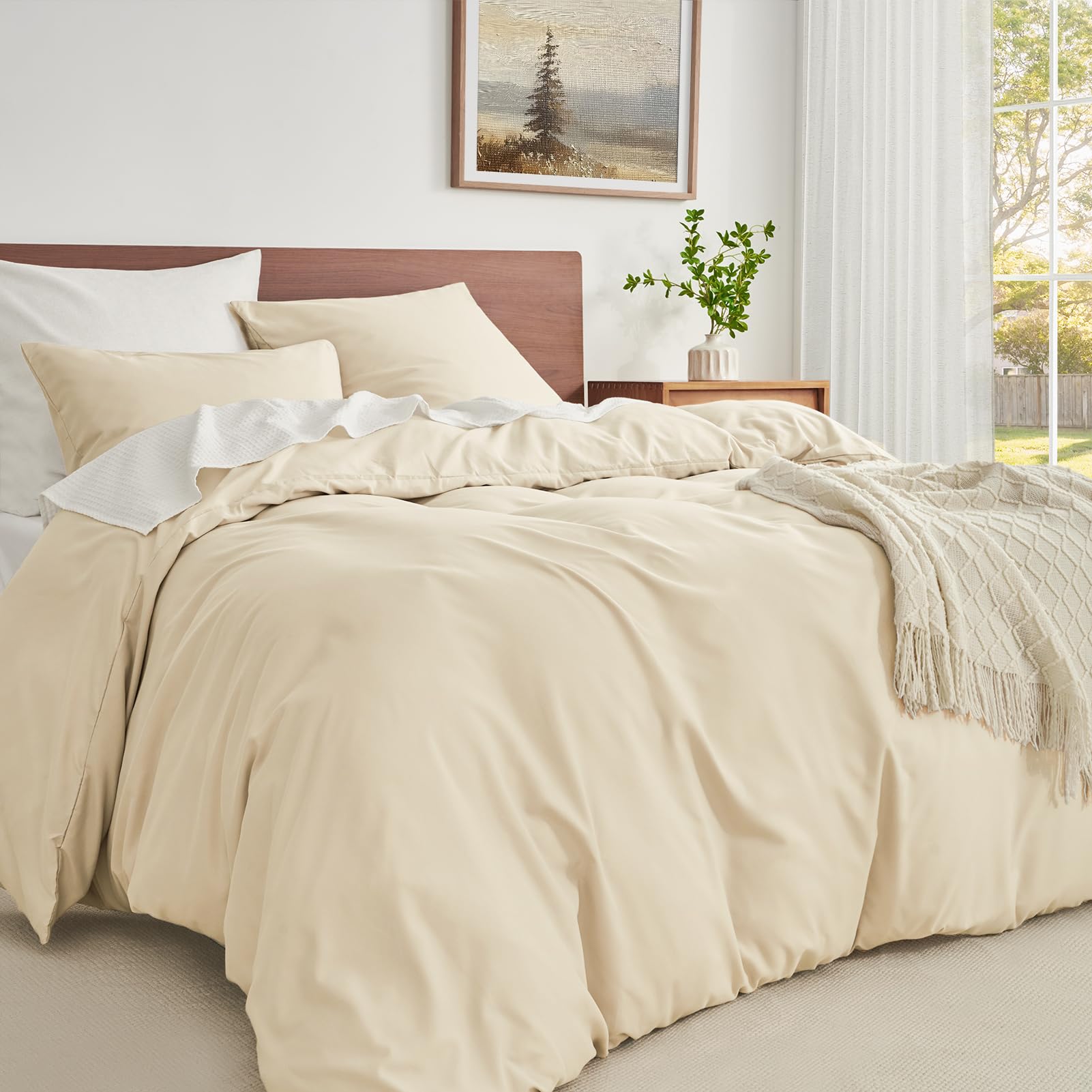 WohlNest Herbst Bettwäsche Beige 135x200，Bettwäsche-Sets Mikrofaser Bettbezug 135 x 200 2er Set + 2 Kissenbezüge 80x80 cm,Kuschel Weiche Bettwäsche Einfarbig mit Reißverschluss