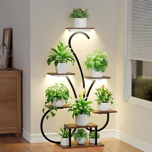 Soporte para plantas de interior con luces de crecimiento, estante de plantas de 7 niveles para plantas de interior, estantes de esquina de 47