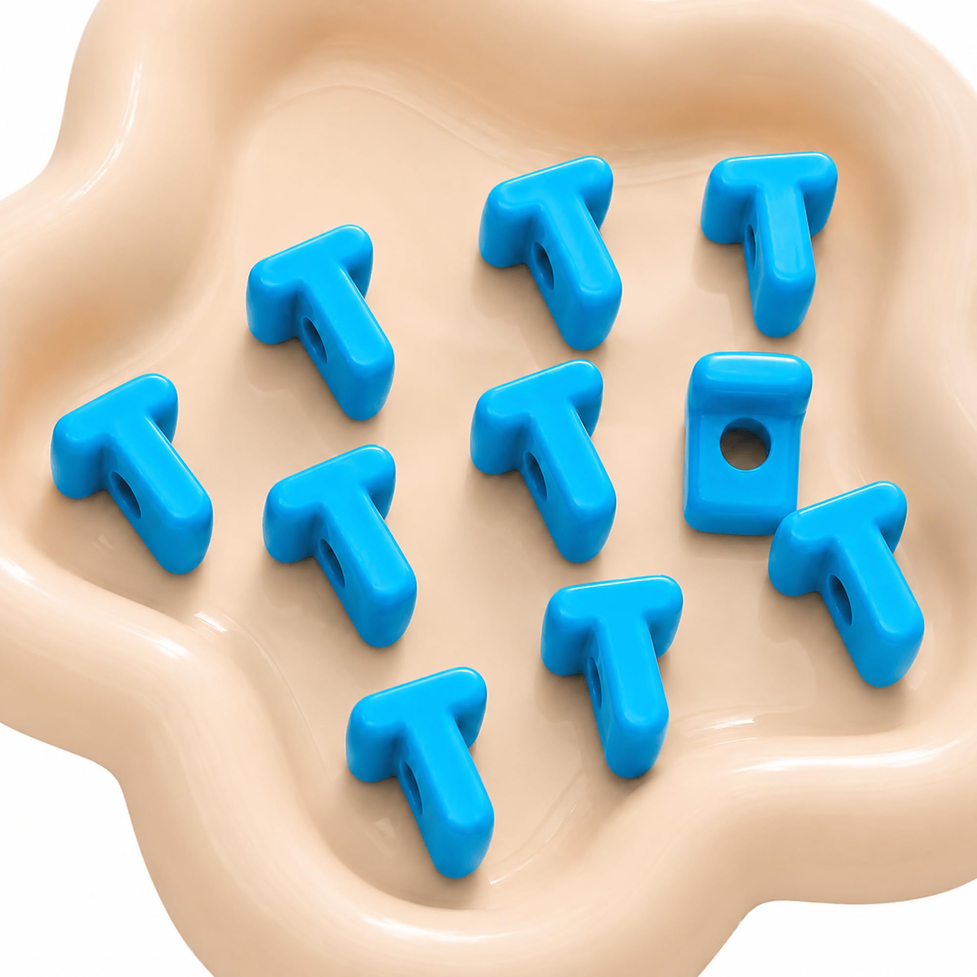 Letter Beads, 10pcs Alphabet Beads, Large Acrylic Letter Beads with 6mm Holes for Bracelet Making, Jewellery, Keyrings and Craft Projects (Blue, Letter T)