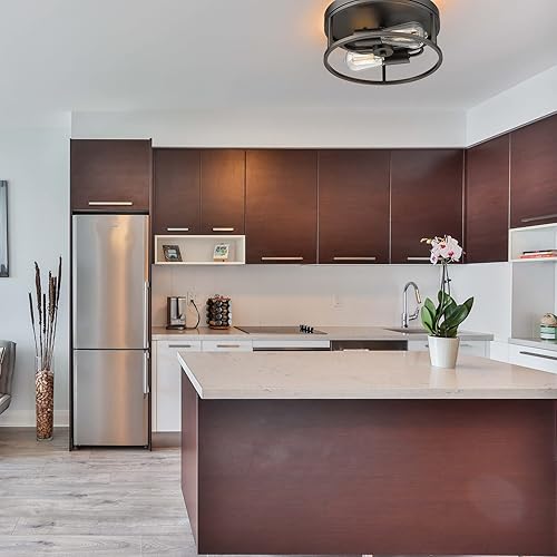 Miniatura 5 de Treekee Lámparas de techo de 12 pulgadas, iluminación de montaje empotrado redonda, acabado de metal ORB, lámpara de techo vintage retro y de granja