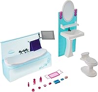 Vista 1 de My Fancy Life - Dollhouse Bathroom Furniture Set, Turquoise and White, with Bathtub, Sink, Toilet and Accessories, Modern