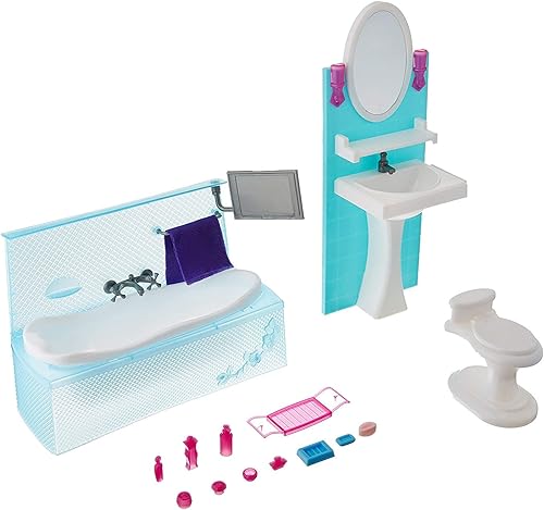 Baño con bañera y juego de tocador de Barbie. Juego de muebles para casa de muñecas Barbie