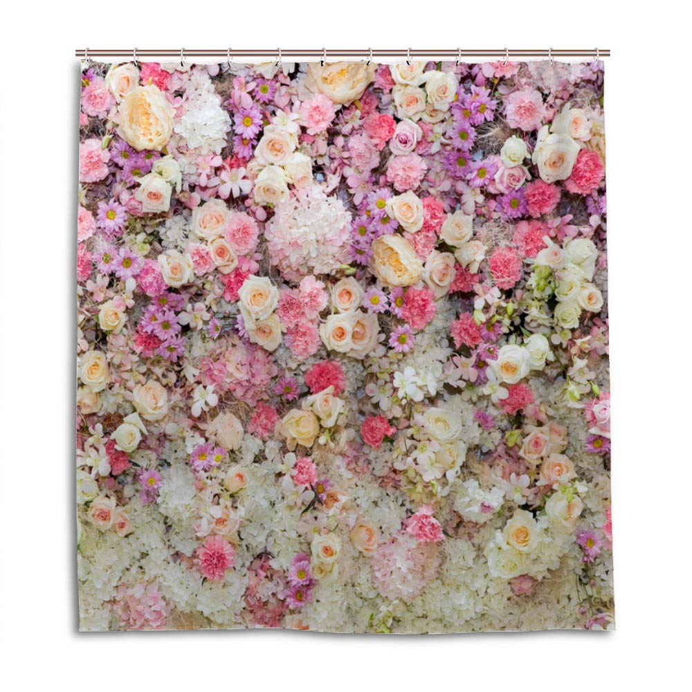 Rideau de douche imperméable en tissu floral 72x72 cm pour salle de bain