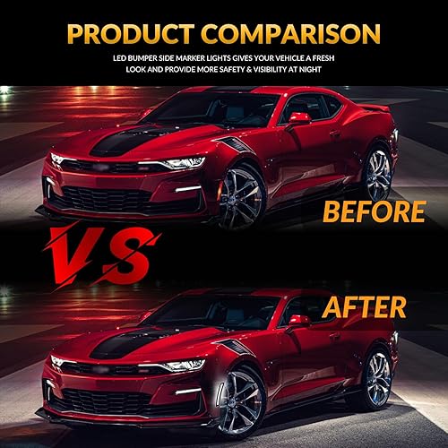Miniatura 4 de Luces LED de posición laterales para parachoques delantero y trasero, reflectores blancos para Chevy Camaro 2016-2023, 2 unidades, lente ahumada