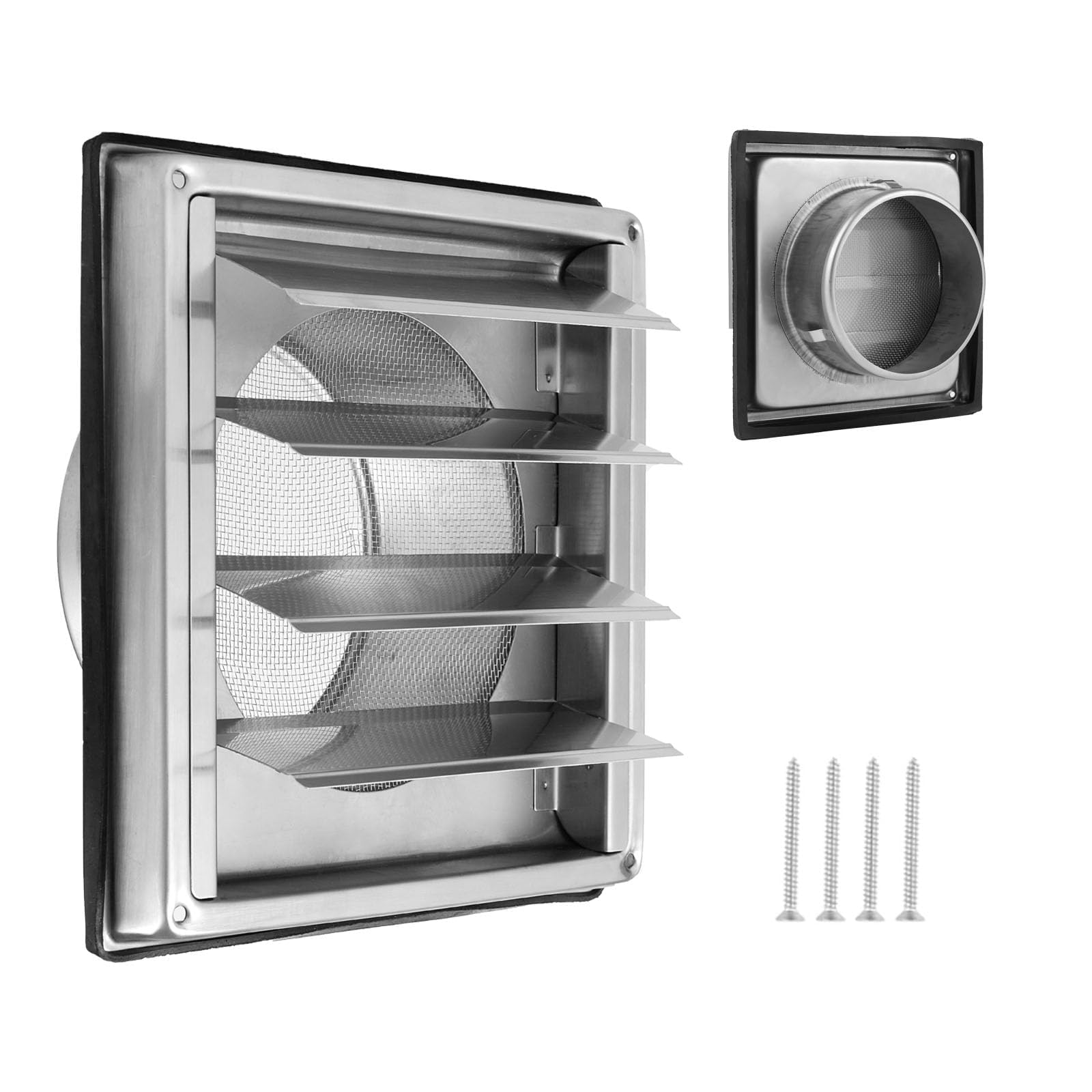 Stainless Steel Ventilation Grille 100 mm Lockable with Insect Protection Grille, Backflow Flap
