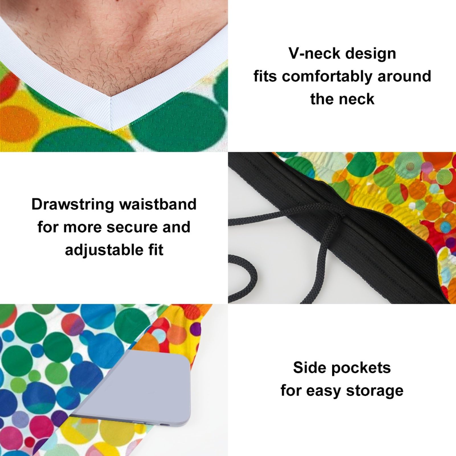Herren-Basketballanzug mit Taschen, Sportbekleidung für Männer, Teenager, Teamuniform, Kunst, bunte Punkte, Größe 5XL