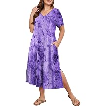 BELAROI Women Plus Size Dresses Summer Casual Midi Tshirt Dress V Neck Short Sleeve Long Maxi Side Split Pockets