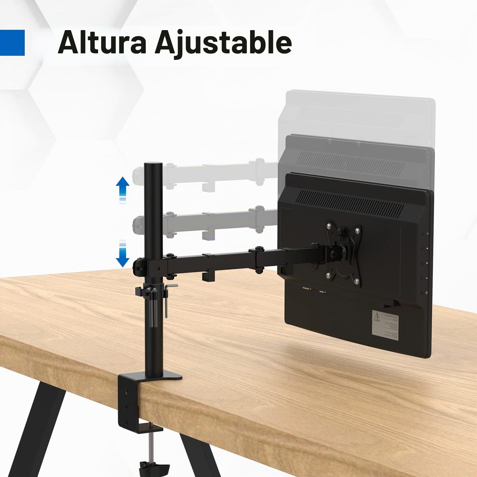 GRIFEMA, GB2001-1 Soporte de Monitor Simple Brazo para Pantalla de Computadora de 13-32 pulgadas, Altura Ajustable, VESA 75x75/100x100, Acero, Negro