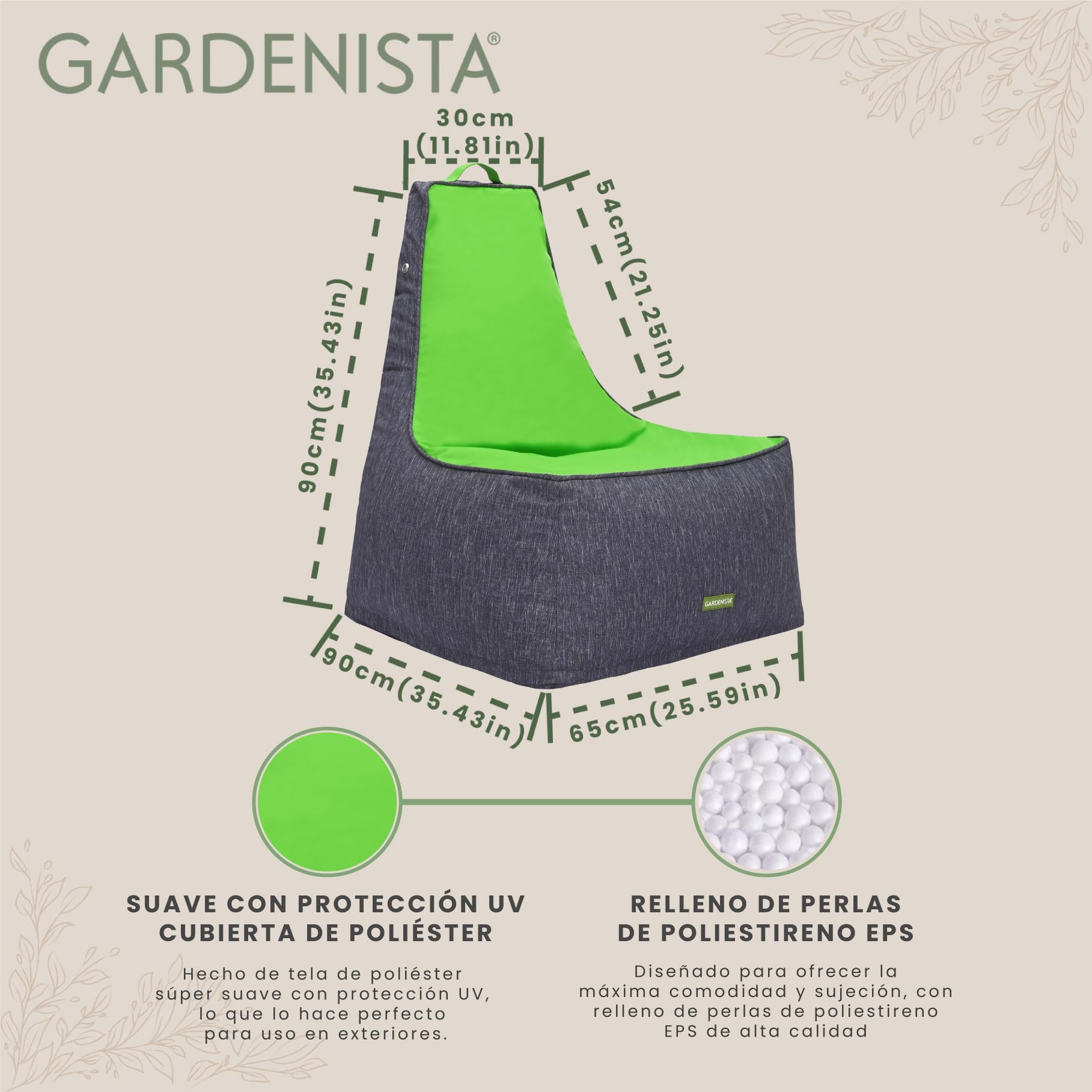 Gardenista Puff Gigante con Respaldo Alto para Adultos, 90x65x90 Puff Sillon, Resistente al Agua Bean Bag Chair, Comodo Puff Gamer, Sofa Puff con Relleno Incluido (Verde)