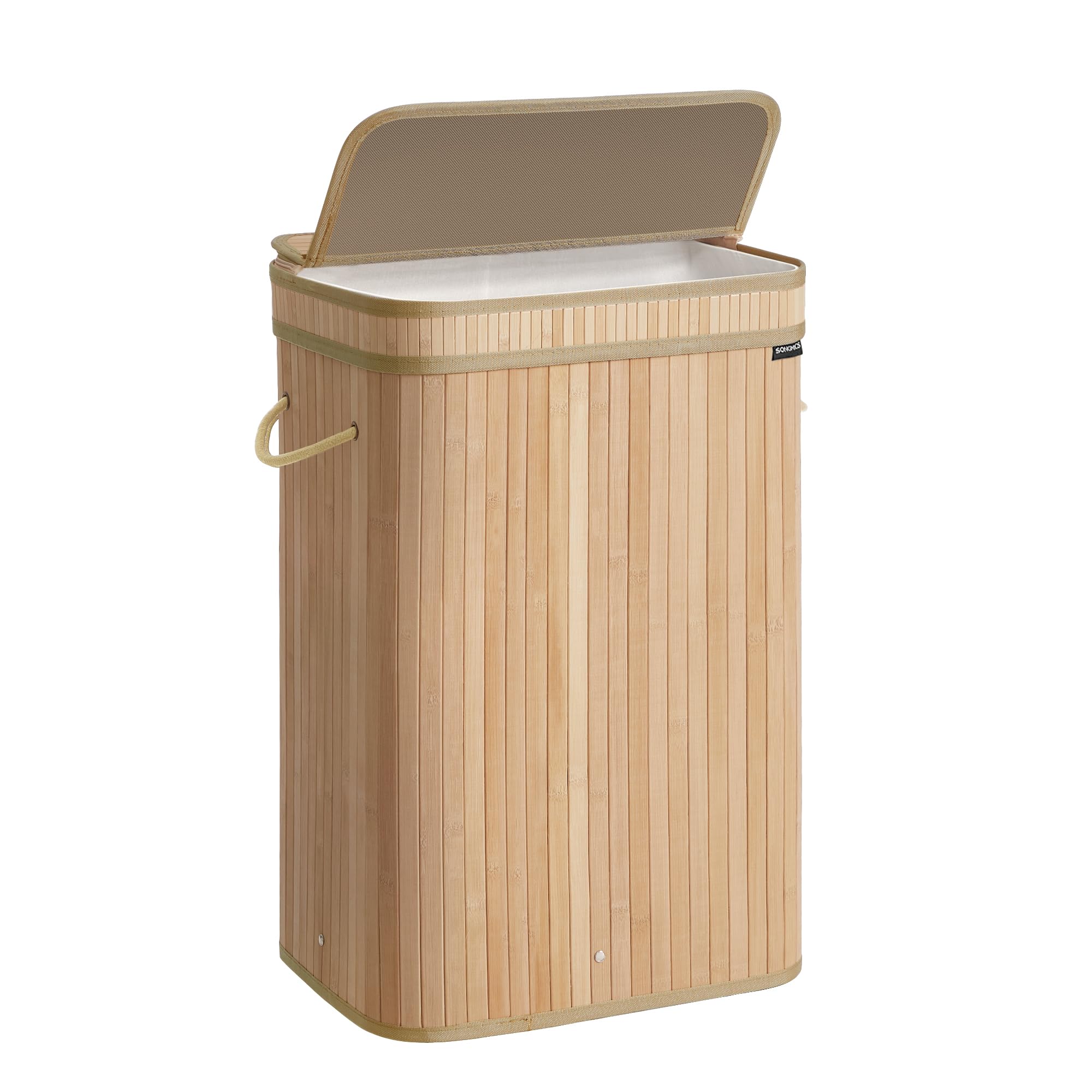 SONGMICS Laundry Hamper with Lid, Bamboo Laundry Basket, Removable Machine Washable Hamper Basket, with Handles, 72 L, for Laundry Room, Bedroom, Washroom, Natural Beige LCB061N01