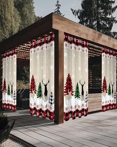 Christmas Reindeer Outdoor Curtains for Patio Waterproof Drapery,Grommet Window Curtain Living Room,Bedroom,Doorway,Kitchen,Cafe,Porch,Cabana Drapes