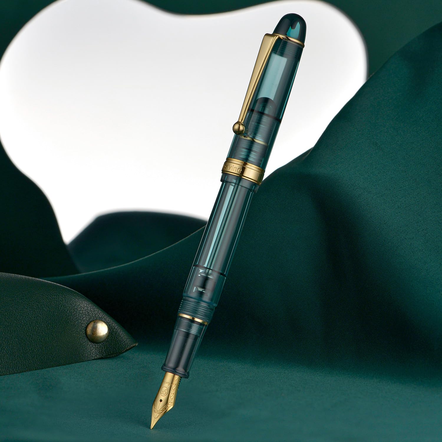 Asvine V126 Stylo plume à pointe extra fine en acrylique transparent bleu sarcelle avec étui cadeau