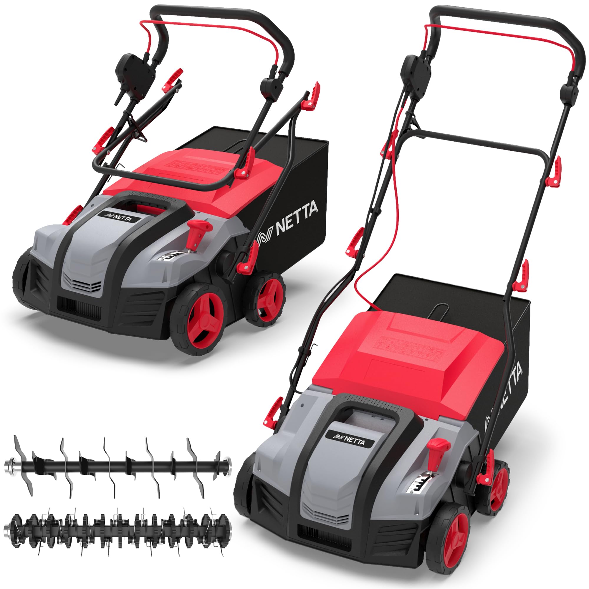 NETTA 2000W Lawn Scarifier and Aerator - 400mm Electric Lawn Rake & Moss Remover, 5 Adjustable Heights, 55L Grass Box - 10m Cable Heavy Duty Lawn Aerator for Large Gardens — image 1