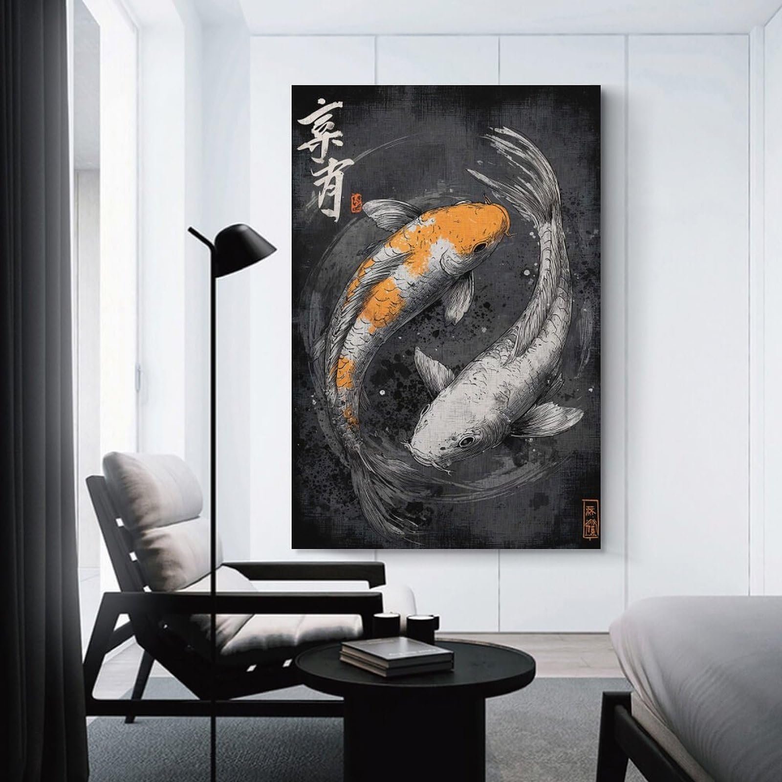Junmoney Unframe-Style-18 Hanging Wall Art Koi Fish Yin Yang Illustration, 20X30inch(50X75cm), For Gallery Wall Layouts In Home Or Office, An Easy Match For Collected Prints