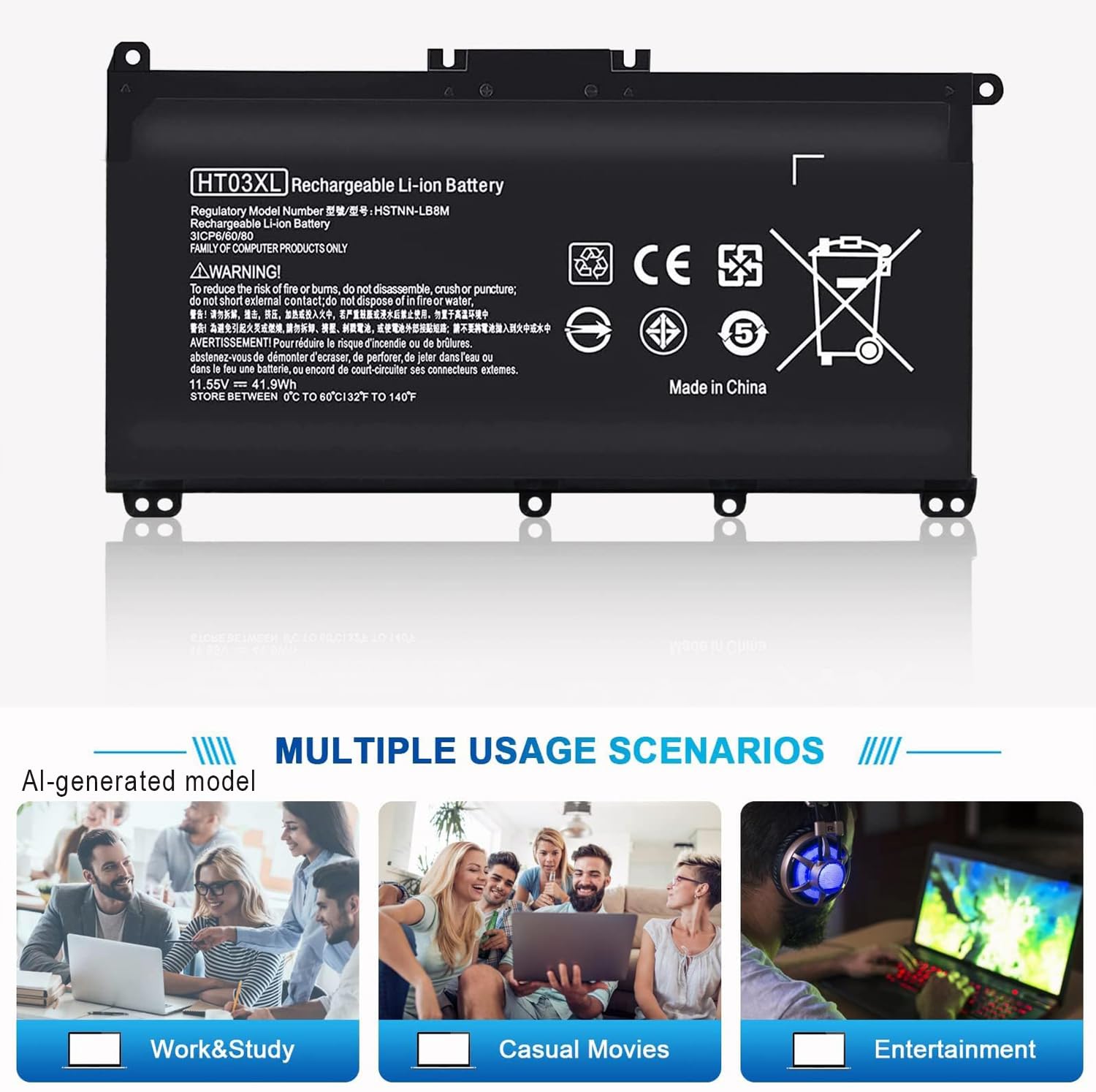 HT03XL - Batería para portátil HP Pavilion 14-CE 14-CF 14-DF 15-CS 15-CW 15-DA 15-DB 15-DW 17-CA