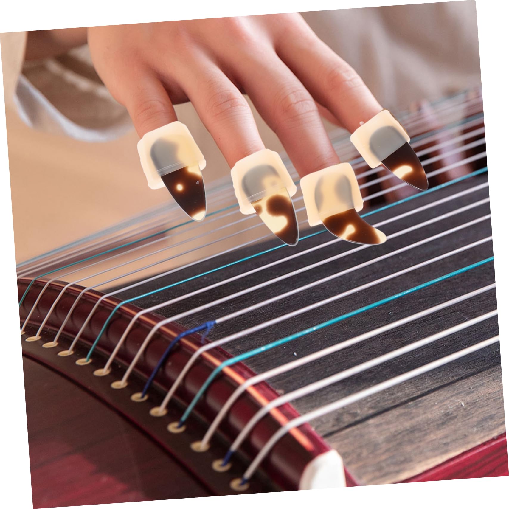Toyvian Guzheng zestaw do paznokci, opaska na paznokcie, dla dzieci, gitara basowa, Guzheng do ćwiczeń, Guzheng Play, silikonowe osłony paznokci Guzheng, Erhu