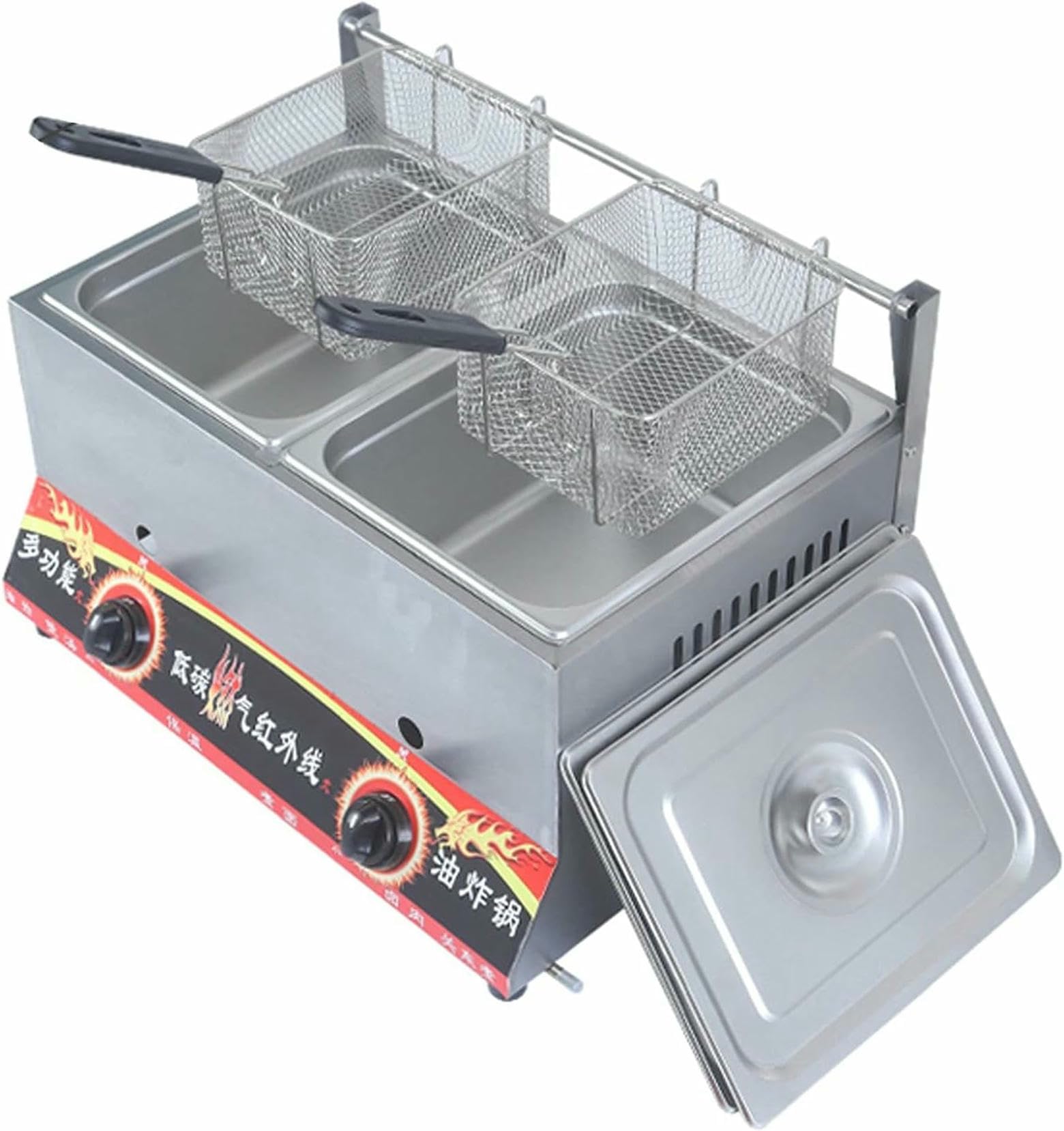 Freidora de Acero Inoxidable a Gas Freidora Comercial de GLP Freidora Individual de Gran Capacidad de 10 l Control de Temperatura Ajustable Freidora de encimera Gruesa con Cesta~/