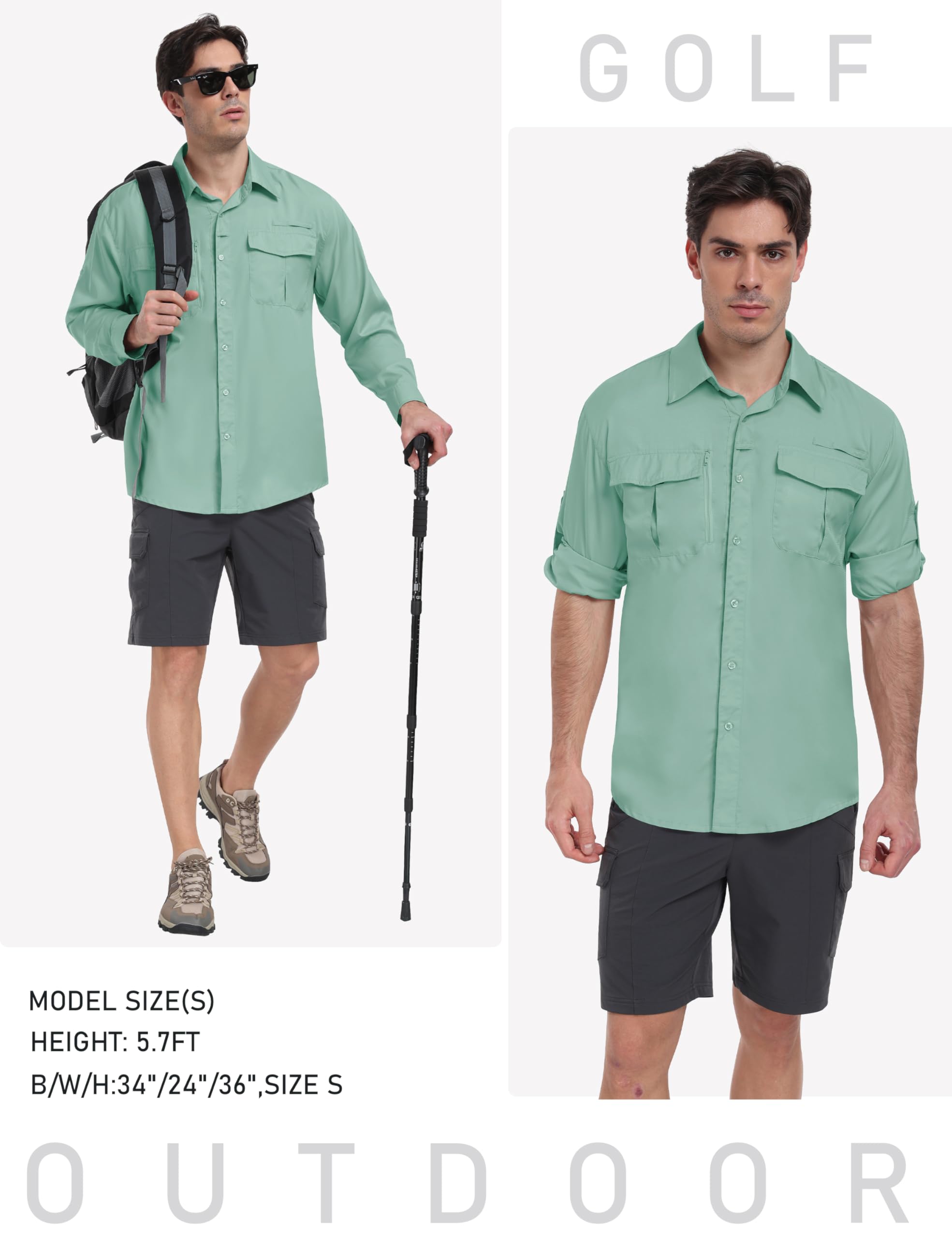 MoFiz Uomo Camicia Sportiva a Manica Lunga Leggera Camicie da Pesca Escursionismo Outdoor Protezione UV Funzionale Shirt Traspirante ad Asciugatura Rapida