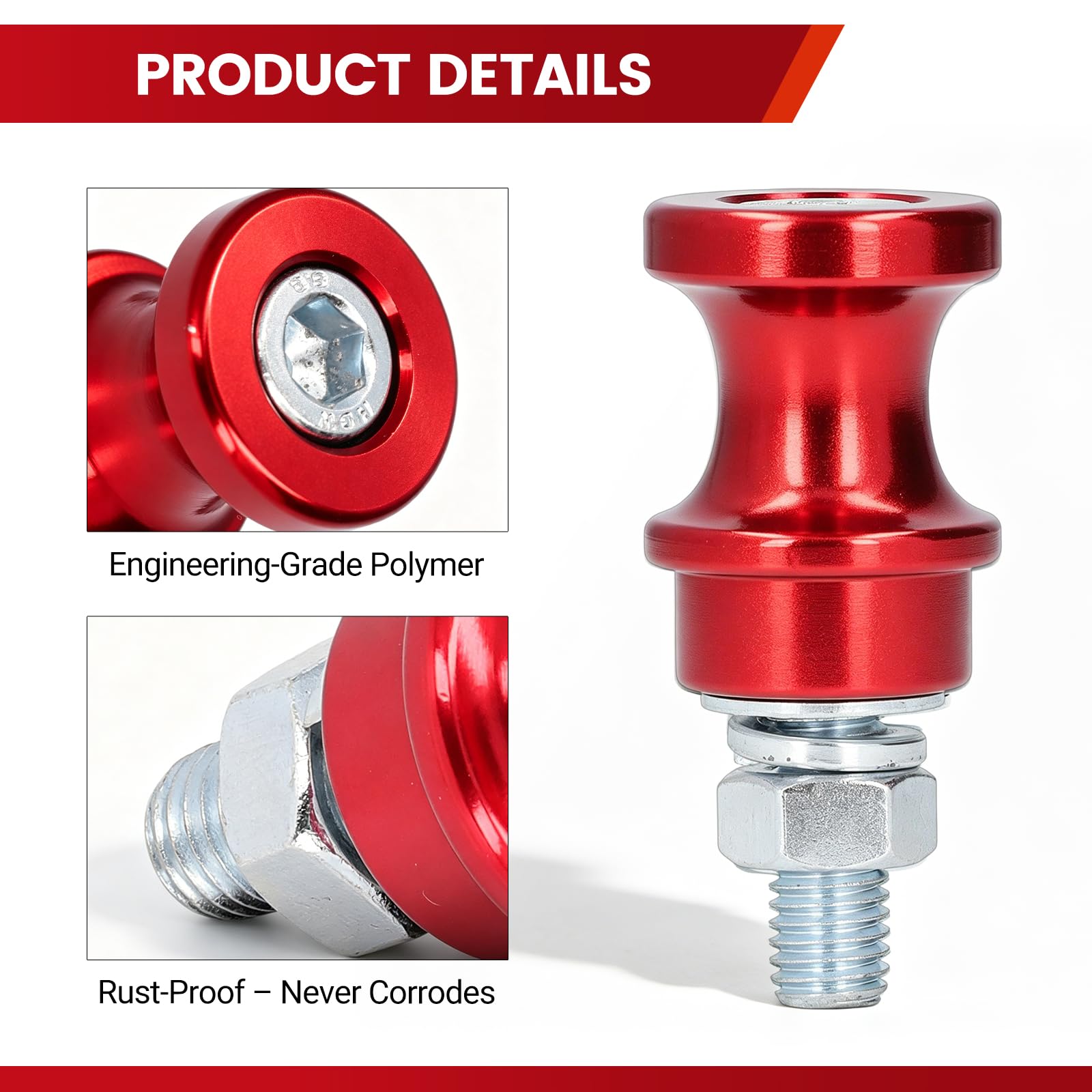 Supporto robusto in alluminio per verricello con gancio e bullone in acciaio, 10 mm, 3/8" 1/2", a forma di U, verricelli semi di collegamento (rosso)