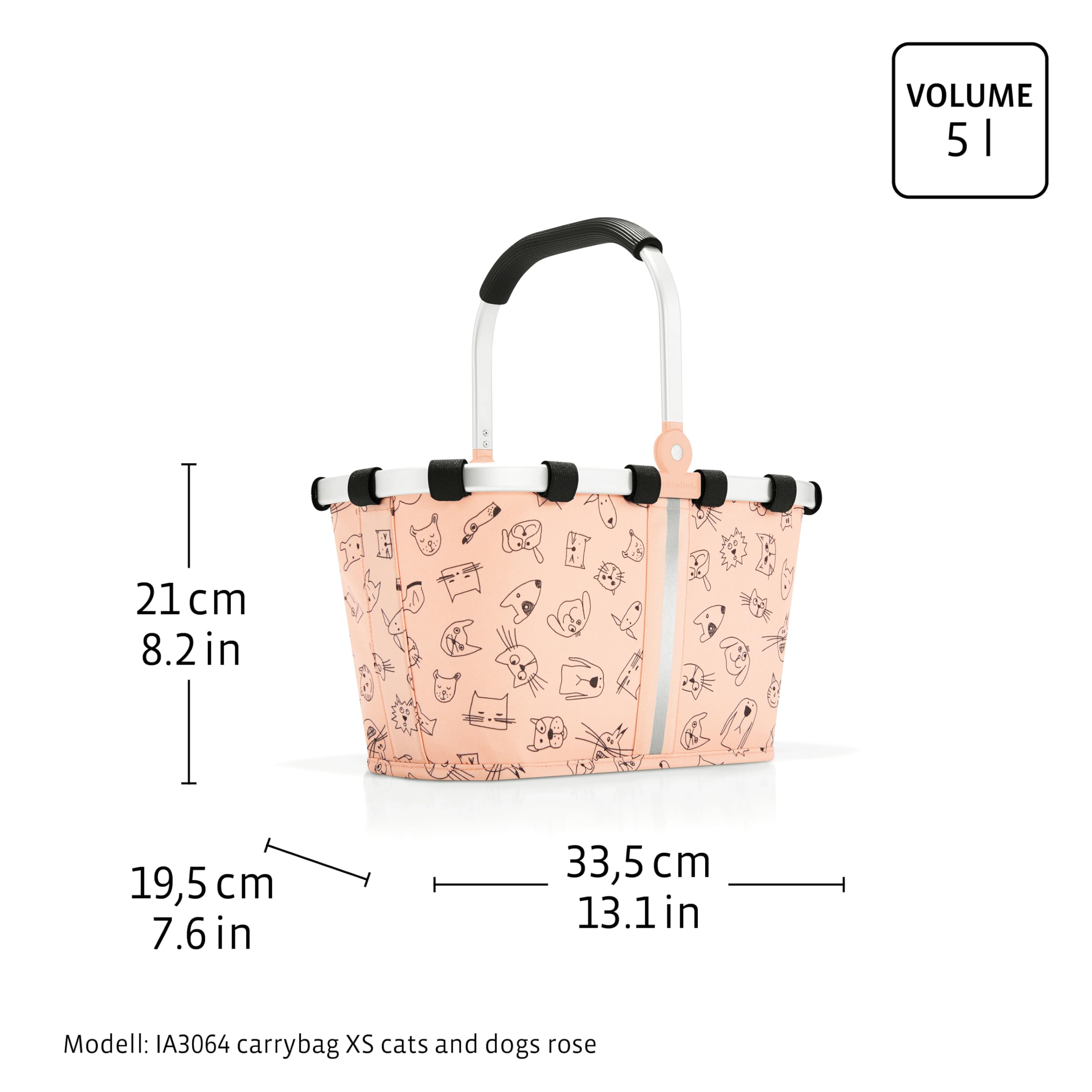 reisenthel carrybag XS kids – Stabiler Einkaufskorb XS im Kids Design mit praktischer Innentasche und reflektierenden Streifen – Namensschild auf der Innenseite - wasserabweisendes Design rose
