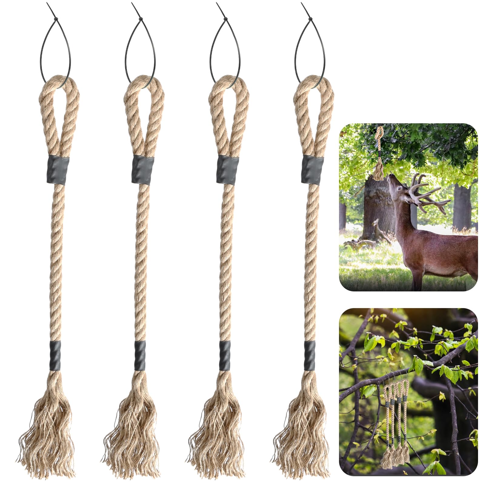 KKONHII 4 Pcs Hemp Scrape Rope, 30 inch Hemp Scent Scrape Tassels Hemp Scent Rope for Deer Create Effective Mock Scrapes Scrape Scent Rope Hangs Anywhere Deer Hunting Accessories for Deer Hunting