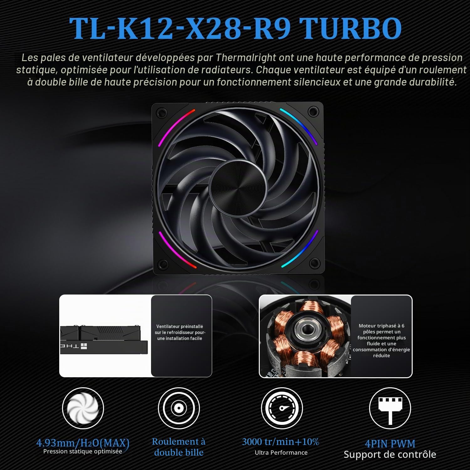 TR -Wonder Vision 360 TURBO ARGB Black AIO Refroidissement CPU, système de refroidissement étanche CPU, écran incurvé de 6,67 pouces avec résolution 2400x1080, pour AM4/AM5, LGA1851/1700, 7:3 rapport