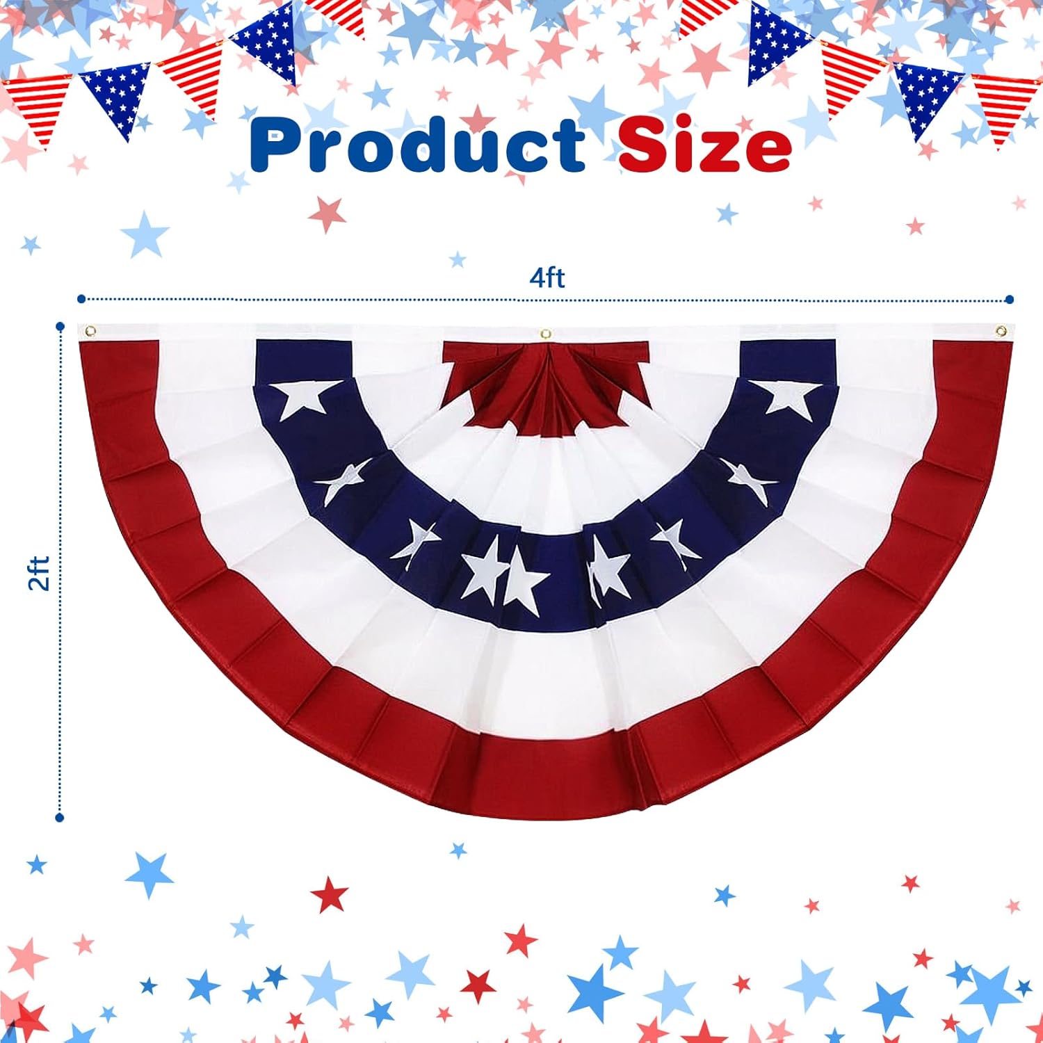 10Pack 2x4Ft American Flag Bunting, Patriotic Pleated Half Fan Flag Outdoor, USA 4th of July Buntings Red White and Blue Party Decorations Memorial Day Decor for Porch Indoor Outside - Image 2