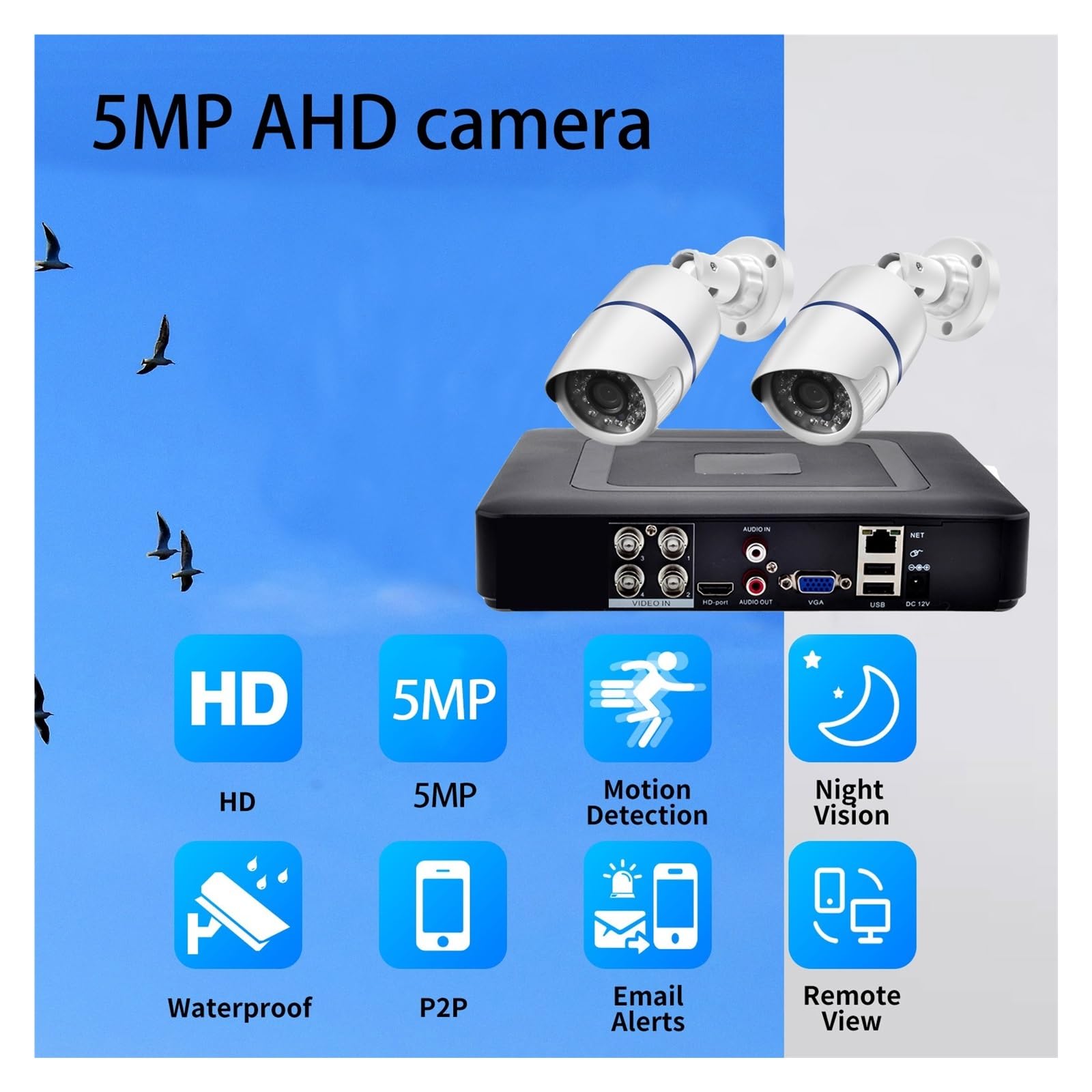 Kit Video Surveillance, H.265X système de Surveillance CCTV sécurité AHD caméra enregistreur vidéo 4CH DVR Kit extérieur 1080P 5MP 2 pièces caméra Balle(1080P)