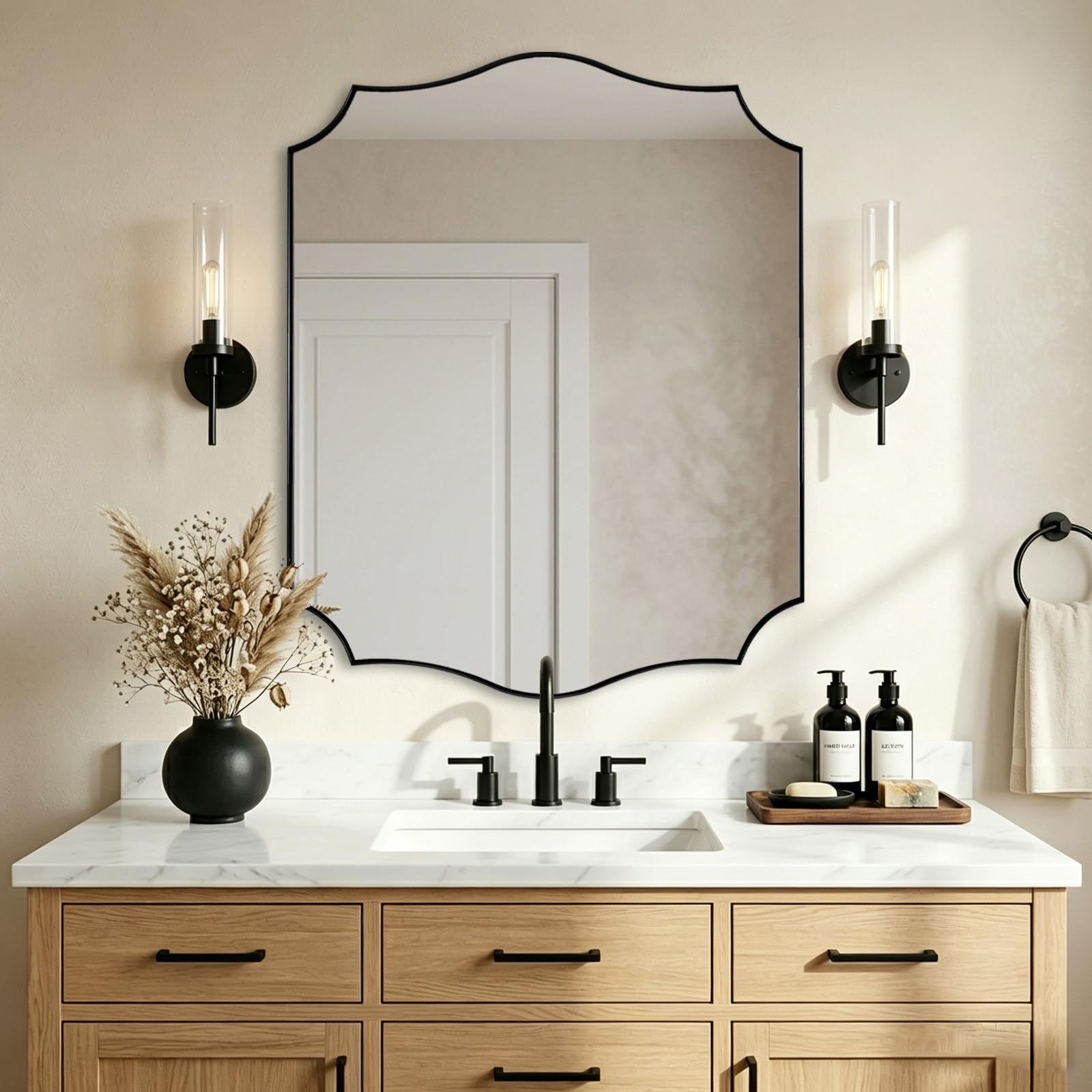 Photo 1 of ANDY STAR Matte Black Irregular Wall Mirror 24"x32"