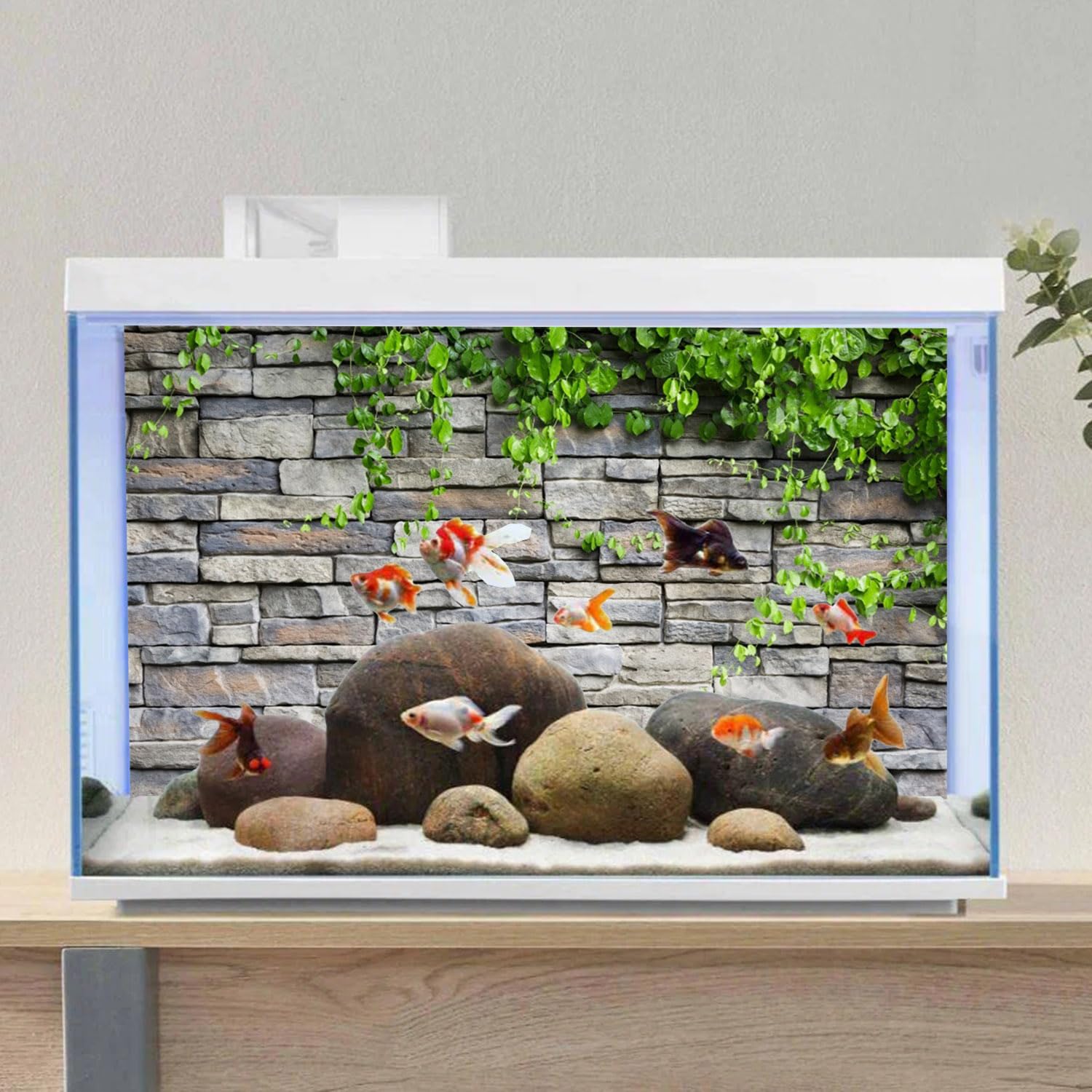 Amazon | AWERT ビニール製 48x20インチ 石レンガ壁 水槽 背景 岩魚