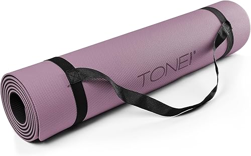 Miniatura 27 de TONE Fitness Esterilla de yoga antideslizante de 1/4 pulgadas de grosor para ejercicios y pilates para entrenamientos en casa con correa de