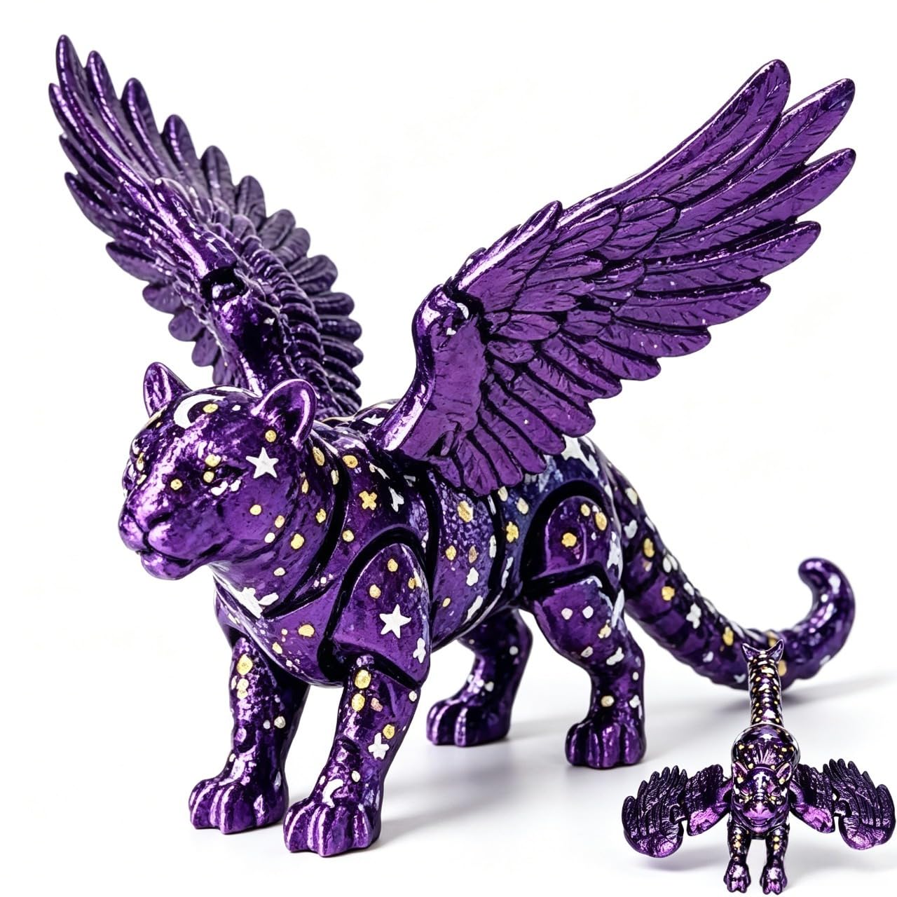 TUBAWD 3D Printed Animals, 3D Animals Starry Purple Winged Leopard, 3D Printed Cat Articulated, 3D Printed Poseable Desk Decor