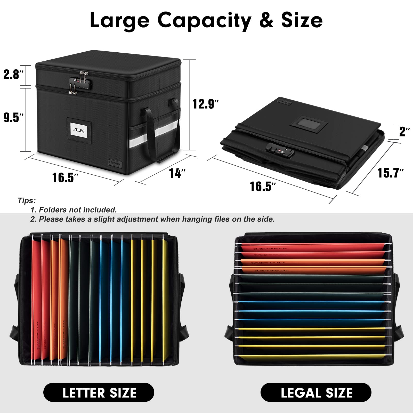 Buy Fireproof Document Box with Lock, ETRONIK 2 Layer File Box Organizer with 5 Tab Inserts