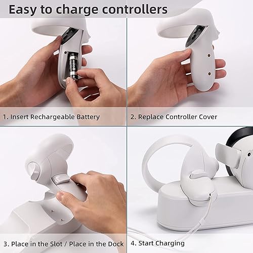 Vista 5 de Smatree Charging Dock Compatible for Oculus Quest 2Meta Quest 2, VR Controller and Headset Charge Simultaneously, Updated Support Elite Strap with